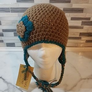 Handmade Brown and Teal Flower Hat